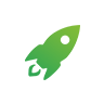 A simple green rocket icon on a white background.