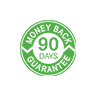 'Green circular 90 days satisfaction guarantee badge.'